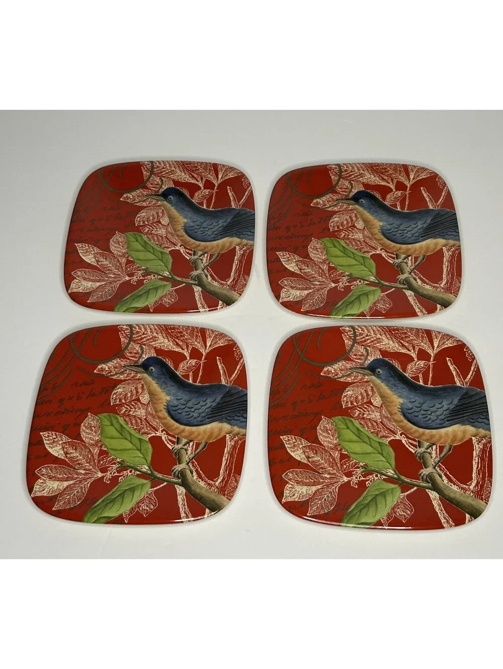 Plates Dessert Melamine Robin on Branch HOME brand Set of 4 5.5
